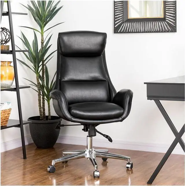 Alt view image 3 of 7 - Glitzhome Mid-Century Modern Air Leatherette Adjustable Task Chair Swivel High Back Office Chair Computer Desk Chair with Armrest(Black)