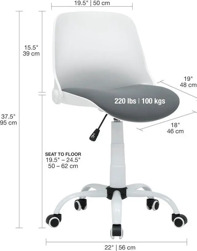 Alt view image 3 of 7 - Studio Designs Contoured Folding Swivel Task Chair Ergonomic Desk Chair with Adjustable Height, Folding Back for Compact Storage, Padded Seat White
