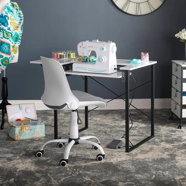 Alt view image 2 of 7 - Studio Designs Contoured Folding Swivel Task Chair Ergonomic Desk Chair with Adjustable Height, Folding Back for Compact Storage, Padded Seat White
