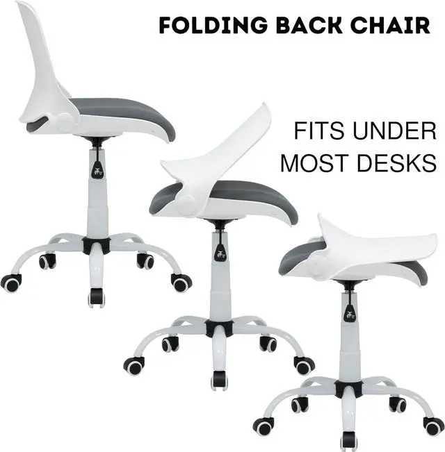 Alt view image 4 of 7 - Studio Designs Contoured Folding Swivel Task Chair Ergonomic Desk Chair with Adjustable Height, Folding Back for Compact Storage, Padded Seat White