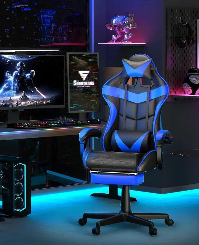Alt view image 2 of 7 - Soontrans Gaming Chair with Footrest,Gaming Computer Chair, Office Gaming Chair Ergonomic Gamer Chair with Height Adjustment,Headrest and Lumbar Support Gamer Chair(Storm Blue)