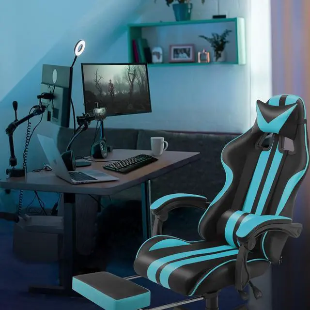 Alt view image 2 of 7 - Ferghana Miami Blue Gaming Chair, Gamer Chair, PC Gaming Chair, Ergonomic Gaming Chair, Computer Gaming Chair with for Adults Teens