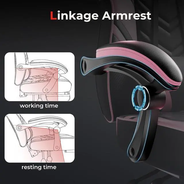 Alt view image 7 of 7 - POWERSTONE Gaming Chair Video Game Chair with Footrest and Lumbar Support Racing Style PU Leather Computer Chair Ergonomic Adjustable Swivel Task Chair Pink