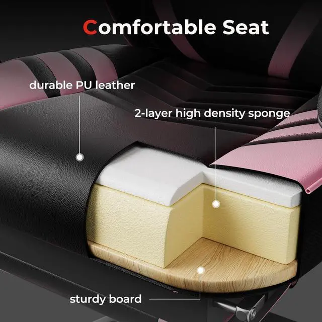 Alt view image 6 of 7 - POWERSTONE Gaming Chair Video Game Chair with Footrest and Lumbar Support Racing Style PU Leather Computer Chair Ergonomic Adjustable Swivel Task Chair Pink