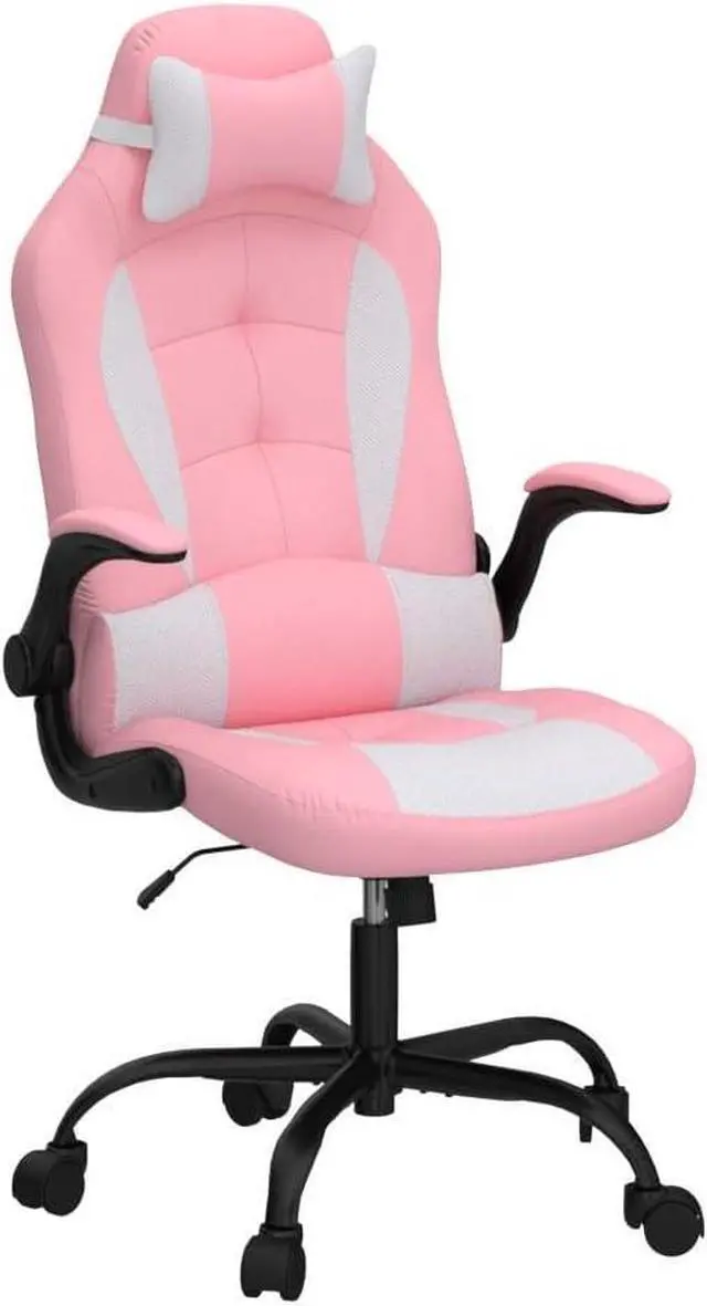 Alt view image 5 of 7 - Meet perfect Ergonomic Gaming Chair with Lumbar Support, Pink | PU leather; breathable mesh; headrest; 360° swivel; 250lb Capacity; ideal for gaming, home office