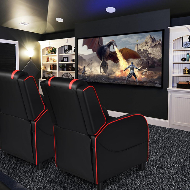 thumbnail image 2 of Goplus Massage Gaming Recliner Chair, Racing Style PU Leather Single Recliner Sofa With Footrest, Adjustable Modern Living Room Recliners, Ergonomic Home Theater Recliner Seat 2 of 13