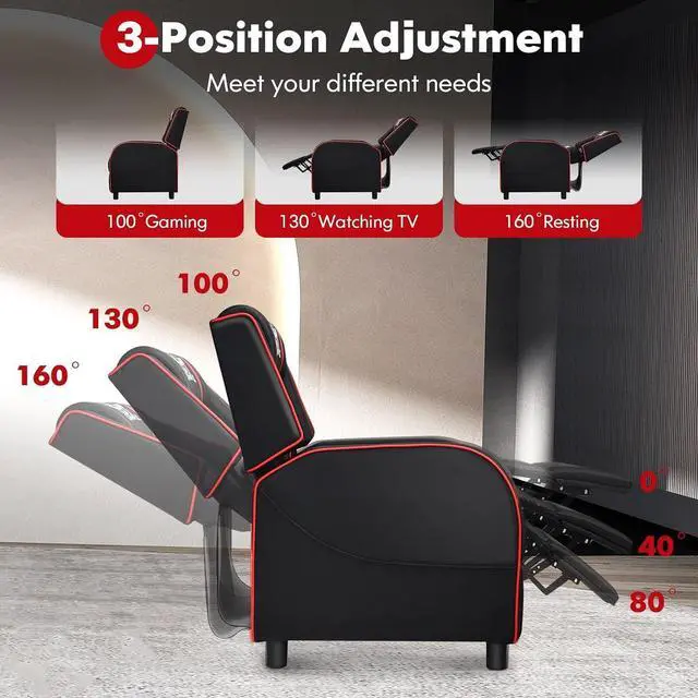 Alt view image 7 of 7 - GYMAX Gaming Recliner, Massage Gaming Chair with Adjustable Footrest, Remote Control & Side Pocket, Ergonomic Game Lounge Chair, Racing Style Single Theater Seat Game Sofa for Adults (Red)