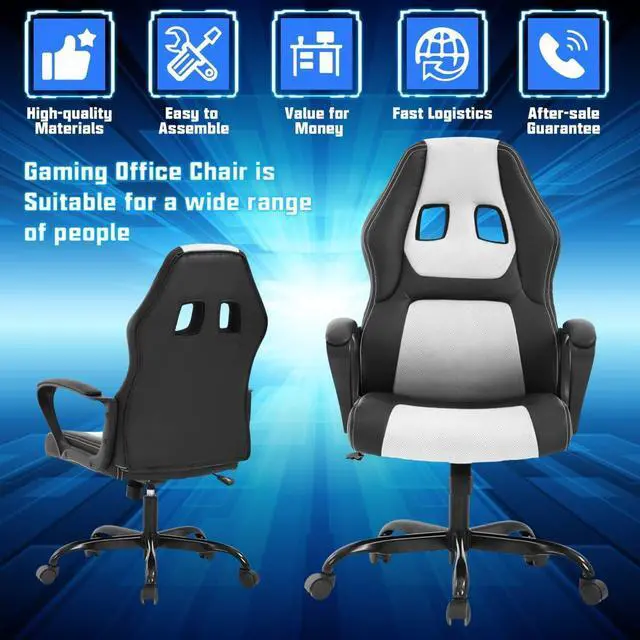 Alt view image 7 of 7 - Gaming Chair PC Office Chair Ergonomic Gamer Chair PU Leather Executive Computer Chair with Lumbar Support High Back Adjustable Rolling Swivel Desk Chair for Adult Teen, White