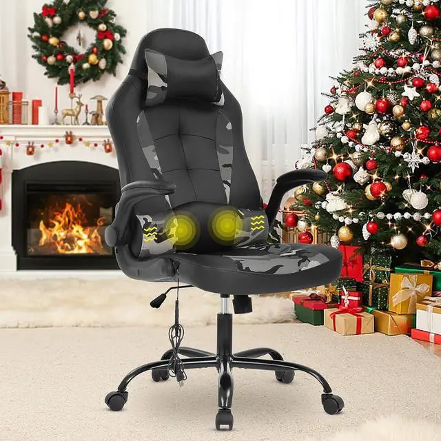 Main image of Gaming Chair Ergonomic Home Office Video Game Chairs Massage PU Leather Computer Chair Adjustable Swivel Chairs with Lumbar Support Headrest, Camo