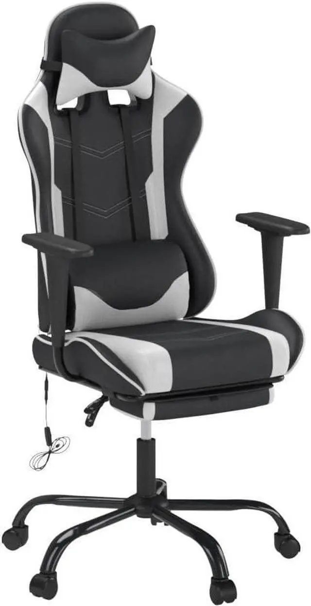 Alt view image 6 of 7 - Computer Gaming Chair PC Ergonomic Office Chair Home Executive Desk Chair Adjustable High-Back PU Leather Racing Rolling Swivel Task Lumbar Support Footrest Headrest Armrest Massager