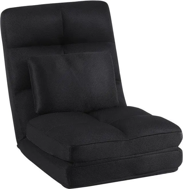 Main image of Floor Chair with Back Support for Adults Adjustable 14 Positions Video Game Chairs Foldable Floor Lounger with Pillow 8823(Black)