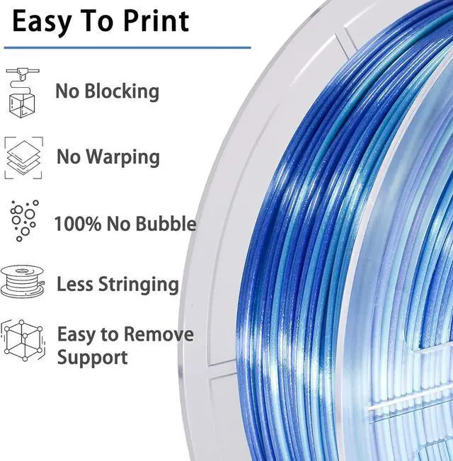 Alt view image 4 of 7 - PLA 3D Printer Filament, PLA Filament Silk Green Shiny Blue PLA Filament 1.75mm +/- 0.02mm, 3D Printing Filament 1kg/2.2lbs