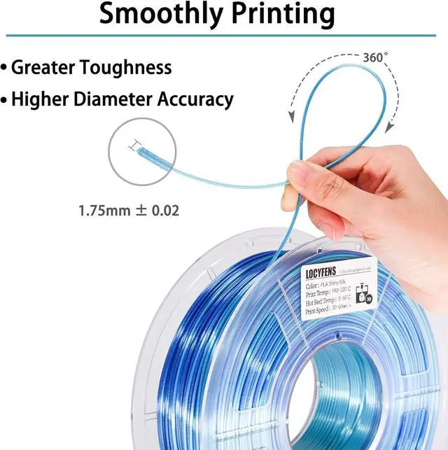 Alt view image 5 of 7 - PLA 3D Printer Filament, PLA Filament Silk Green Shiny Blue PLA Filament 1.75mm +/- 0.02mm, 3D Printing Filament 1kg/2.2lbs