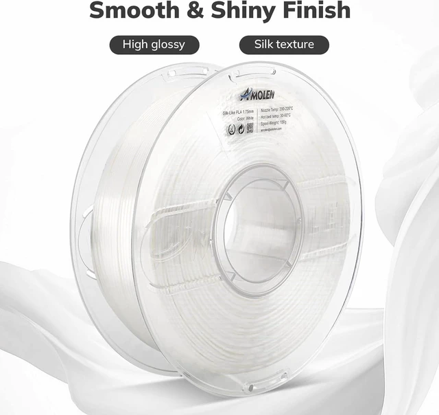 Alt view image 2 of 7 - AMOLEN Silk PLA Filament 1.75mm 3D Printer filaments, Shiny White Filament for 3D Printing, 1kg(2.2lbs) Spool, Compatible with Most Printer(Silk White)
