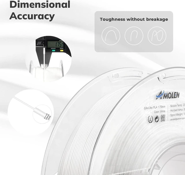 Alt view image 3 of 7 - AMOLEN Silk PLA Filament 1.75mm 3D Printer filaments, Shiny White Filament for 3D Printing, 1kg(2.2lbs) Spool, Compatible with Most Printer(Silk White)