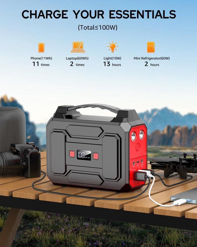 Alt view image 5 of 7 - 146Wh Portable Power Station Bank 200W Peak(100W Rated) Solar Powered Power Bank with AC Outlet 110V 39600mAh USB QC3.0 Fasting Charging LED Flashlights for Home Camping Emergency