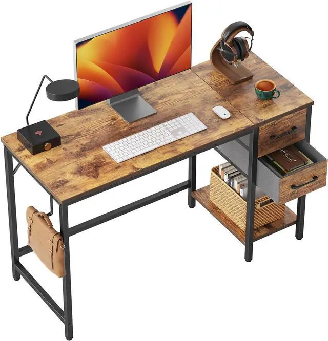 Main image of Cubiker Computer Home Office Desk with Drawers, 40 Inch Small Desk Study Writing Table, Modern Simple PC Desk, Rustic Brown