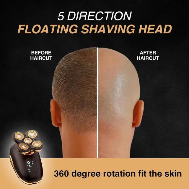 Alt view image 3 of 7 - Asani 5 in 1 Electric Razor for Men and Women, USB Rechargeable and Waterproof Cordless Trimmer, Includes Rotating Bald Head Shaver, Nose Hair Trimmer, Beard Shaper, Silicone Brush, & Cleansing Brush