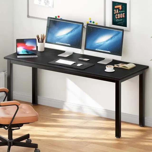 Alt view image 2 of 7 - DlandHome 63 inches X-Large Computer Desk, Composite Wood Board, Decent and Steady Home Office Desk/Workstation/Table, BS1-160BB Black Walnut and Black Legs, 1 Pack