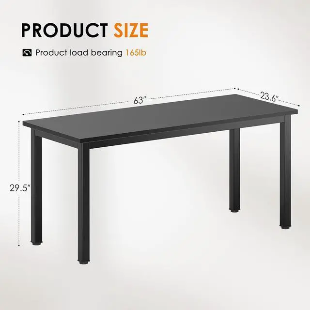 Alt view image 3 of 7 - DlandHome 63 inches X-Large Computer Desk, Composite Wood Board, Decent and Steady Home Office Desk/Workstation/Table, BS1-160BB Black Walnut and Black Legs, 1 Pack