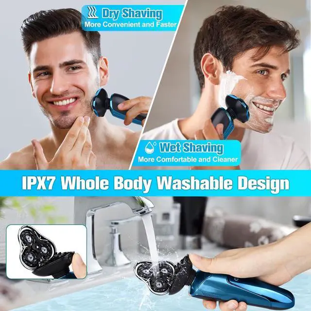 Alt view image 3 of 7 - Electric Razor for Men,Mens Electric Shavers Rotary,LED Display 100% Waterproof Cordless Razor, Wet/Dry Shaving,Shaver for Men Replaceable Blades Portable Travel Razors