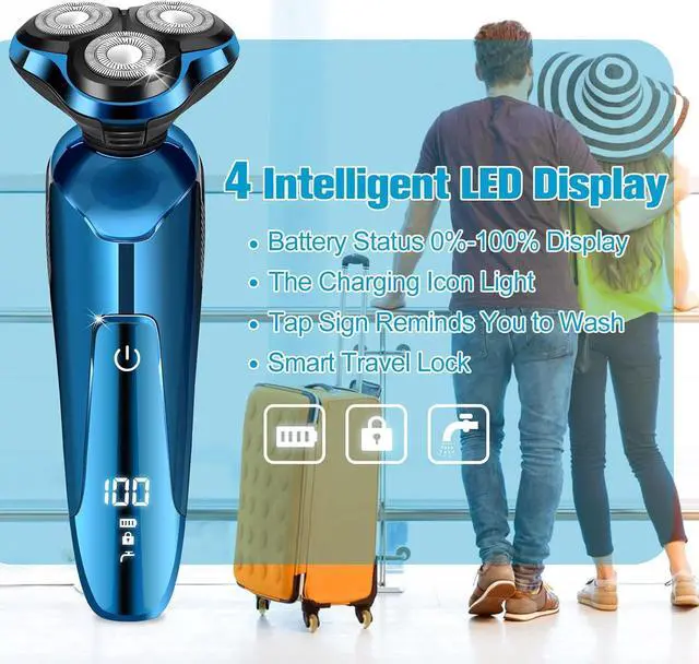 Alt view image 4 of 7 - Electric Razor for Men,Mens Electric Shavers Rotary,LED Display 100% Waterproof Cordless Razor, Wet/Dry Shaving,Shaver for Men Replaceable Blades Portable Travel Razors