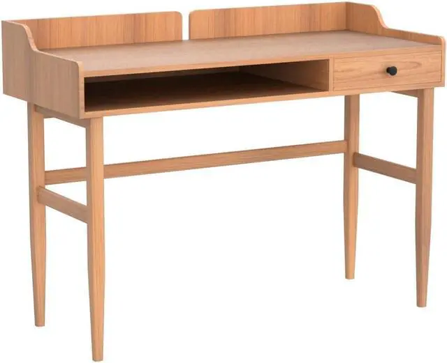 Alt view image 5 of 7 - Vintage-Style Desk with Scandinavian Flair, Computer or Laptop Desk, Writing Desk with Drawer and Open Storage Cubby, Small Space Dressing Table.