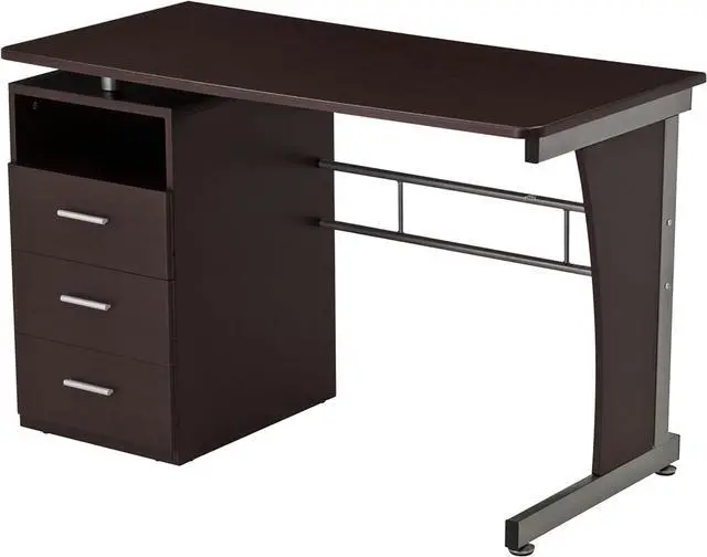 Alt view image 5 of 7 - 48" Computer Desk with Drawers, Home Office Desk with Storage, Heavy Duty and Water Resistant Study Table, Chocolate Brown