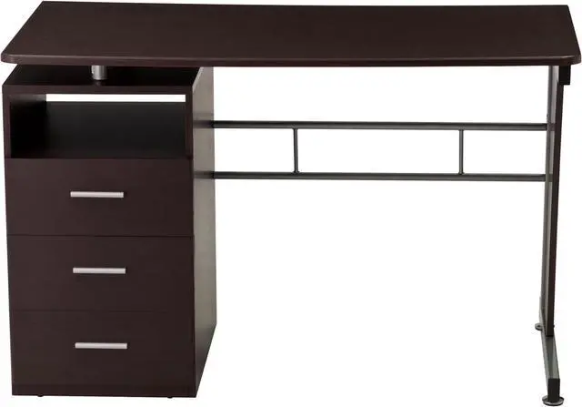Alt view image 6 of 7 - 48" Computer Desk with Drawers, Home Office Desk with Storage, Heavy Duty and Water Resistant Study Table, Chocolate Brown