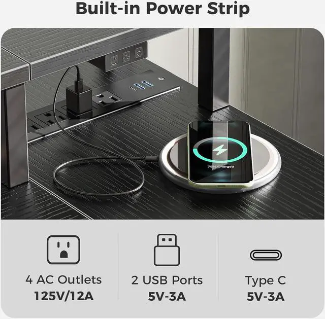 Alt view image 4 of 7 - SUPERJARE 47 inch Reversible L Shaped Desk with LED Lights & Power Outlets, Computer Desk with Shelves & Monitor Stand, Gaming Desk with Drawer, Home Office Desk Corner Desk, Black