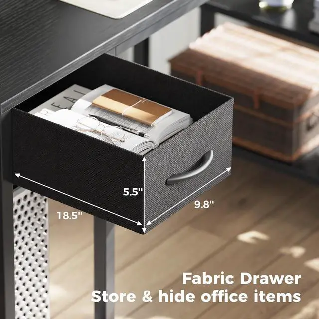 Alt view image 6 of 7 - SUPERJARE 47 inch Reversible L Shaped Desk with LED Lights & Power Outlets, Computer Desk with Shelves & Monitor Stand, Gaming Desk with Drawer, Home Office Desk Corner Desk, Black