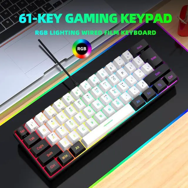Alt view image 7 of 7 - Snpurdiri 60% Wired Gaming Keyboard, RGB Backlit Ultra-Compact Mini Keyboard, Waterproof Small Compact 61 Keys Keyboard for PC/Mac Gamer, Typist, Travel, Easy to Carry on Business Trip(Black-white)