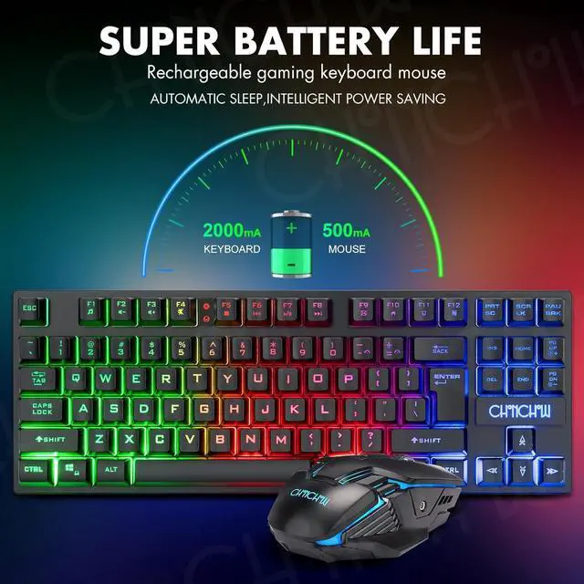 Alt view image 3 of 7 - Wireless Gaming Keyboard Mouse,Recharge LED Lighted Combo for Xbox PS5/4 PC | 87 Key Backlit Ergonomic Wireless Mouse and Keyboard Combo for Xbox PS5 PS4 PC Laptop