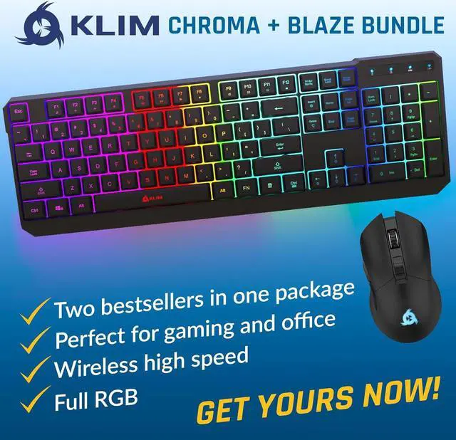 Alt view image 3 of 7 - KLIM Chroma Wireless Keyboard and Mouse  RGB Backlit Gaming Combo, Rechargeable Wireless Keyboard & RGB Mouse, Durable & Ergonomic, Dual USB Receivers, Compatible with PC, Mac, PS4, PS5