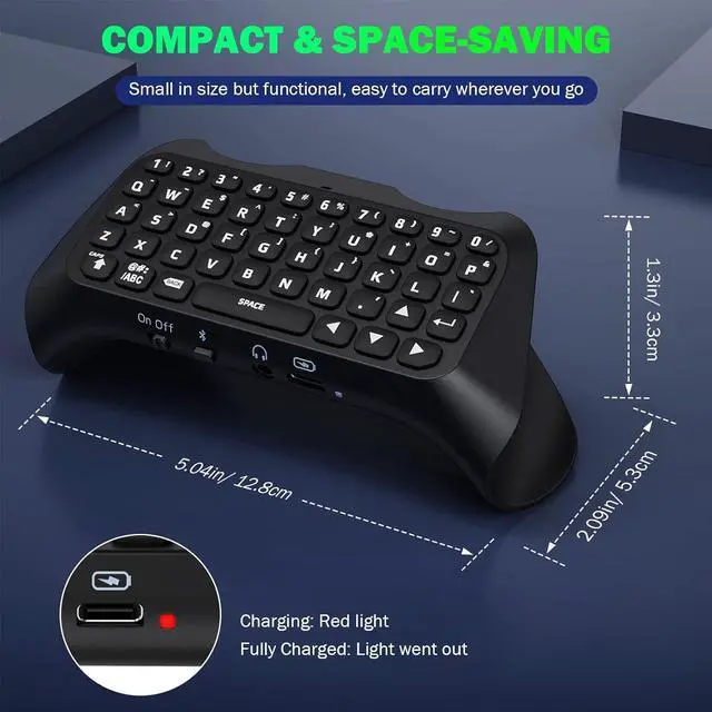Alt view image 5 of 7 - MoKo Keyboard for PS5 Controller with Green Backlight, Bluetooth Wireless Mini Keypad Chatpad for PlayStation 5, Built-in Speaker & 3.5mm Audio Jack for PS5 Controller Accessories