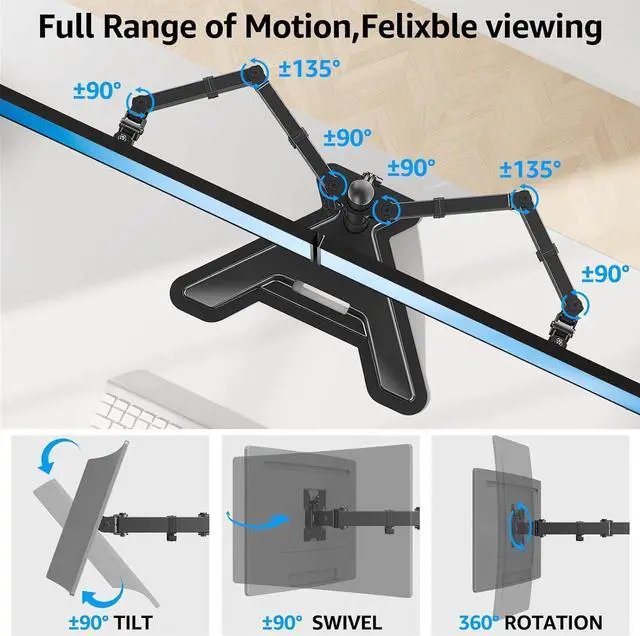 Alt view image 4 of 7 - MOUNTUP Dual Monitor Stand - Freestanding & Height Adjustable Monitor Desk Mount, Steady VESA Mount Computer Monitor Stand for 2 Screens up to 27 inches, MU1002