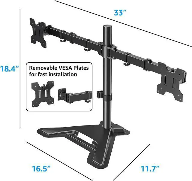 Alt view image 5 of 7 - MOUNTUP Dual Monitor Stand - Freestanding & Height Adjustable Monitor Desk Mount, Steady VESA Mount Computer Monitor Stand for 2 Screens up to 27 inches, MU1002