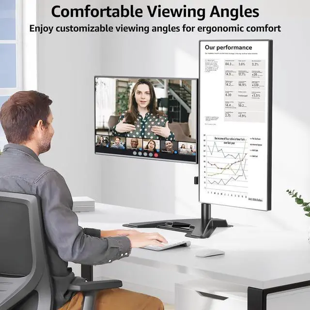 Alt view image 6 of 7 - MOUNTUP Dual Monitor Stand - Freestanding & Height Adjustable Monitor Desk Mount, Steady VESA Mount Computer Monitor Stand for 2 Screens up to 27 inches, MU1002