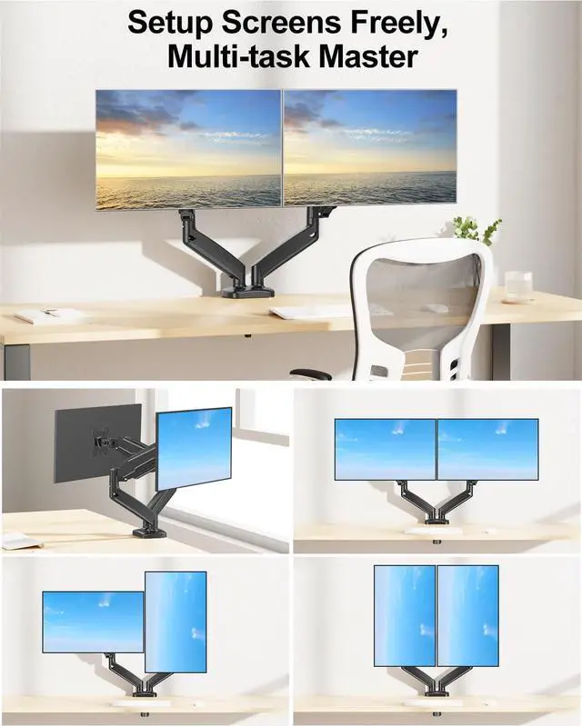 Alt view image 5 of 7 - MOUNT PRO Dual Monitor Mount Fits 13 to 32 Inch Computer Screen, Height Adjustable Monitor Stand for 2 Monitors, Gas Spring Display Arm Holds up to 17.6lbs Each, Monitor Desk VESA Mount 75x75, 100x100