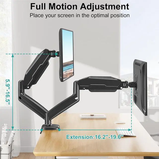 Alt view image 5 of 7 - MOUNT PRO Single Monitor Desk Mount - Articulating Gas Spring Arm, Removable VESA Monitor Mount Computer Monitor Stand with Clamp and Grommet Base Fits 13 to 32 Inch Screen, VESA 75x75, 100x100, Black