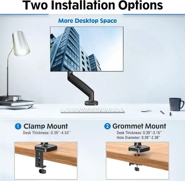 Alt view image 5 of 7 - MOUNTUP Monitor Arm Desk Mount, Fully Adjustable, Computer Monitor Stand for 17-30 Inch, 4.4-17.6lbs Screen, VESA Mount with C Clamp & Grommet Base, Black