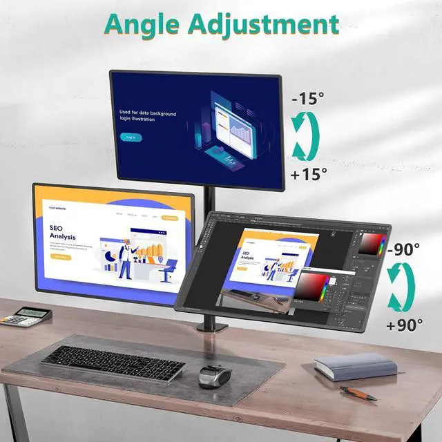 Alt view image 4 of 7 - WALI Triple Monitor Desk Mount, Fully Adjustable Three Monitor Stand Fits 3 Screens up to 27 inch, 22 lbs, Weight Capacity per Arm (M003), Black
