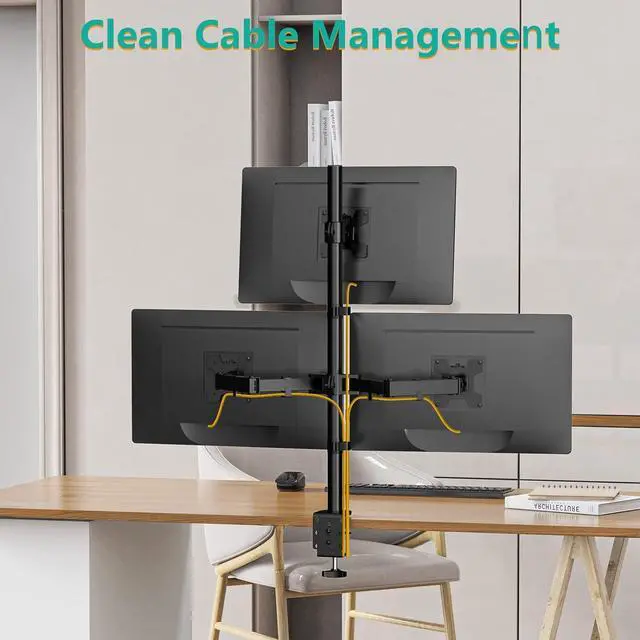 Alt view image 7 of 7 - WALI Triple Monitor Desk Mount, Fully Adjustable Three Monitor Stand Fits 3 Screens up to 27 inch, 22 lbs, Weight Capacity per Arm (M003), Black