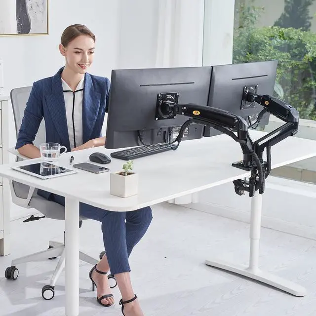 Alt view image 2 of 6 - NB North Bayou Dual Monitor Desk Mount Stand Full Motion Swivel Computer Monitor Arm for Two Screens 17-27 Inch with 4.4~19.8lbs Load Capacity for Each Display F160