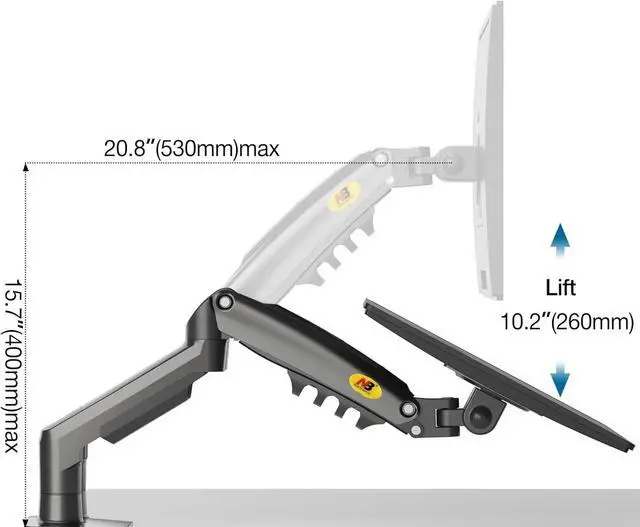 Alt view image 4 of 6 - NB North Bayou Dual Monitor Desk Mount Stand Full Motion Swivel Computer Monitor Arm for Two Screens 17-27 Inch with 4.4~19.8lbs Load Capacity for Each Display F160