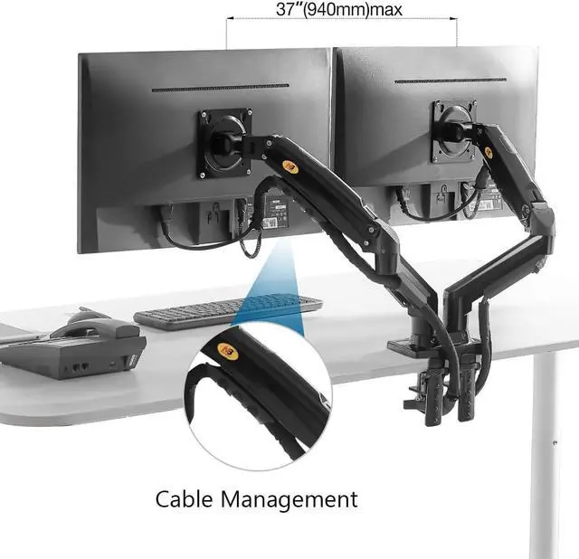 Alt view image 5 of 6 - NB North Bayou Dual Monitor Desk Mount Stand Full Motion Swivel Computer Monitor Arm for Two Screens 17-27 Inch with 4.4~19.8lbs Load Capacity for Each Display F160