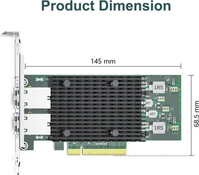 Alt view image 6 of 7 - 10Gb NIC PCIE Network Card with  X540-T2, Dual RJ45 Port,  X540-AT2 Controller, 10G Ethernet Converged Network LAN Adapter, Support Windows/Linux/Vmware/ESX/Freebsd Server
