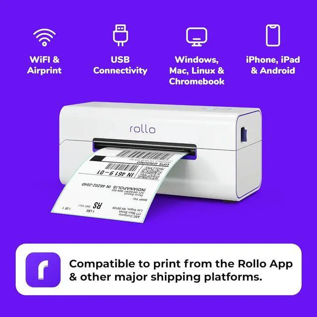 Alt view image 2 of 7 - Rollo Wireless Label Printer - Wi-Fi Thermal Printer for Shipping Packages - AirPrint from iPhone, iPad, Mac - 4x6, Supports Windows, Chromebook, Android, Linux