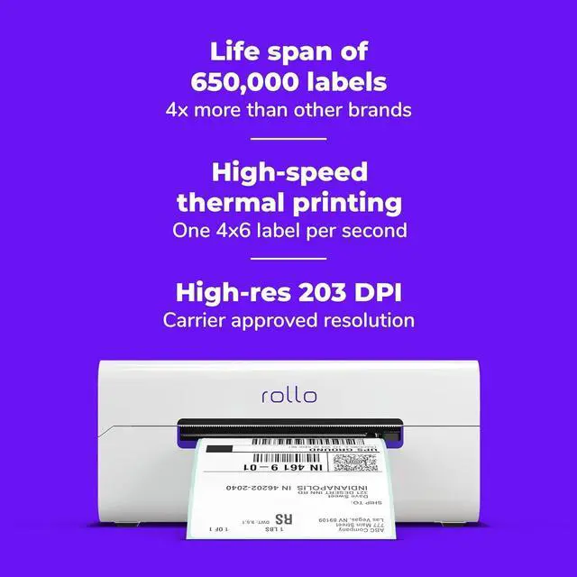 Alt view image 3 of 7 - Rollo Wireless Label Printer - Wi-Fi Thermal Printer for Shipping Packages - AirPrint from iPhone, iPad, Mac - 4x6, Supports Windows, Chromebook, Android, Linux