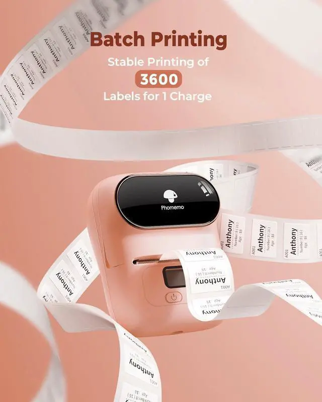 Alt view image 5 of 7 - Label Printer M110 Upgraded Label Maker Bluetooth No Ink Portable for Small Business, Address, Office, Home for Phone; for PC/Mac(USB), with 100 Labels, Baby Pink